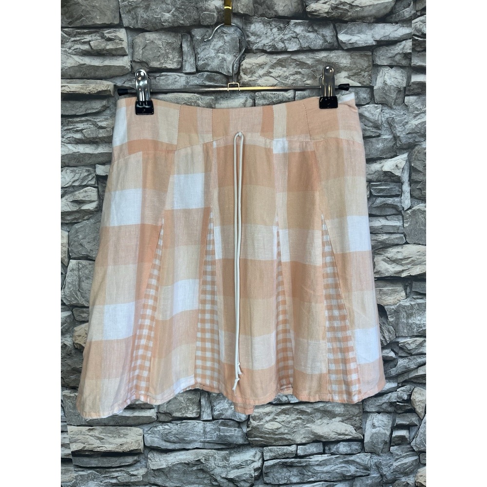 For Love & Lemons Eugenie Linen-Blend Mini Skirt Orange Sherbert Plaid XS
